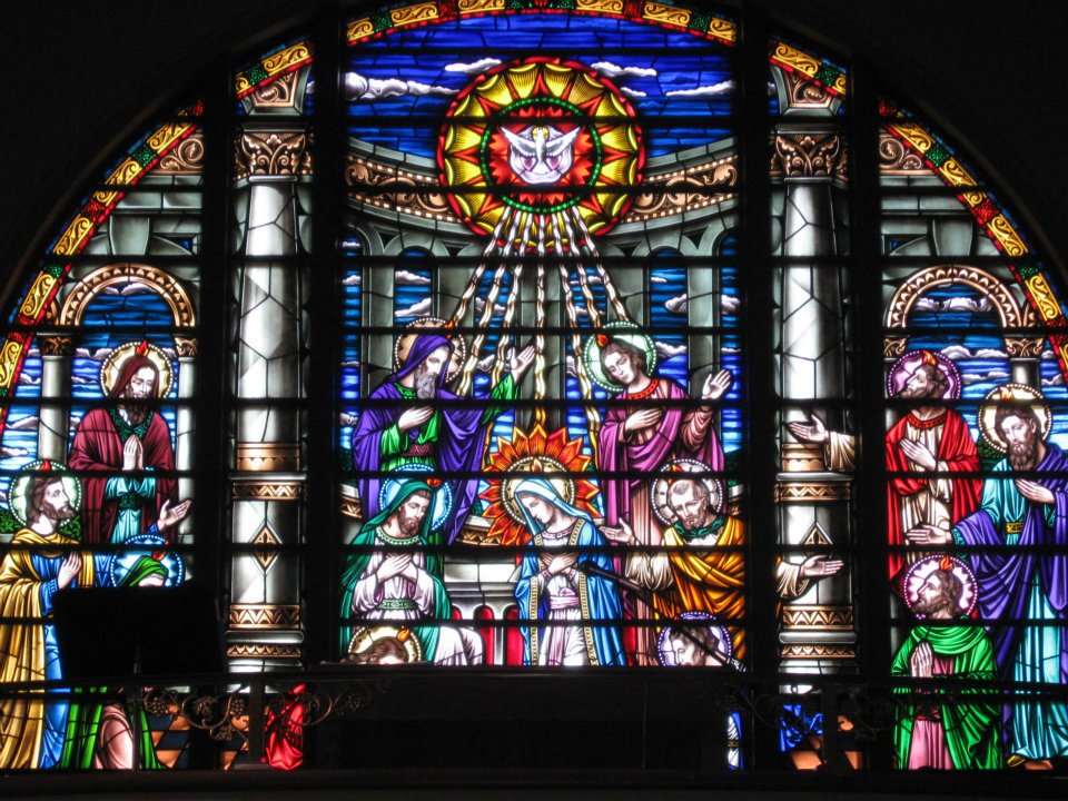 Stained glass window in the choir loft